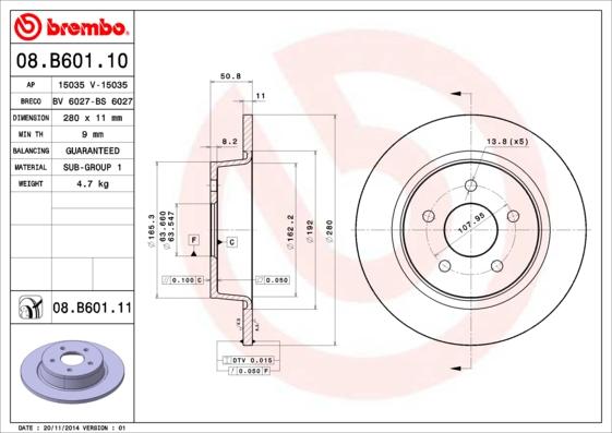 Brembo 08.B601.11 - Stabdžių diskas onlydrive.pro