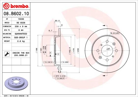 Brembo 08.B602.10 - Bremžu diski onlydrive.pro