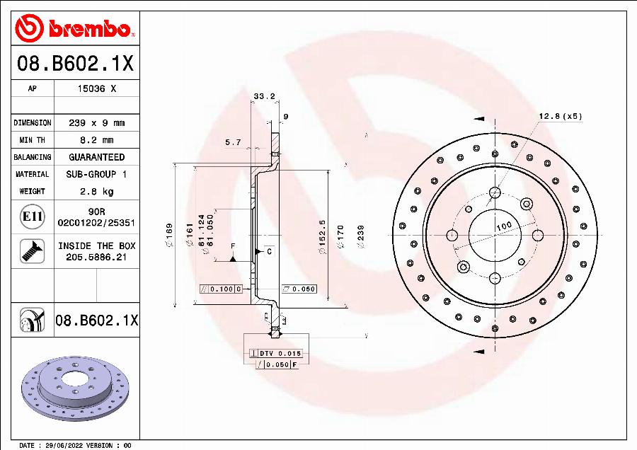 Brembo 08.B602.1X - Bremžu diski onlydrive.pro