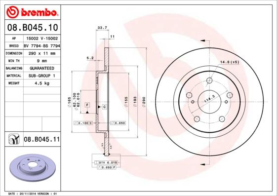 Brembo 08.B045.11 - Brake Disc onlydrive.pro