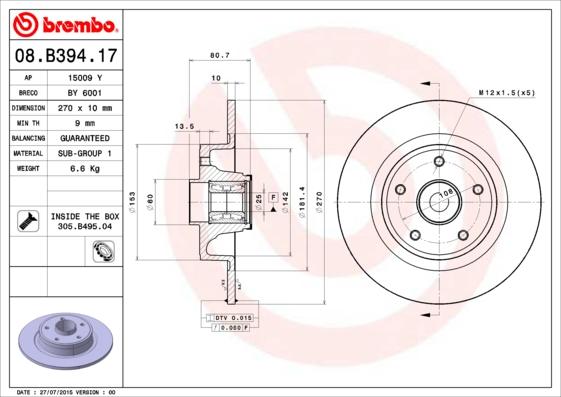 Brembo 08.B394.17 - Brake Disc onlydrive.pro