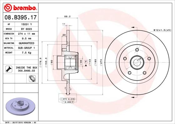 Brembo 08.B395.17 - Brake Disc onlydrive.pro