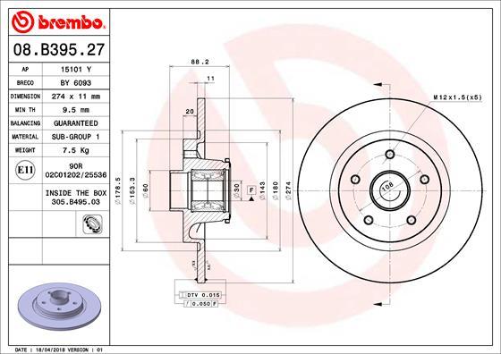 Brembo 08.B395.27 - Тормозной диск onlydrive.pro