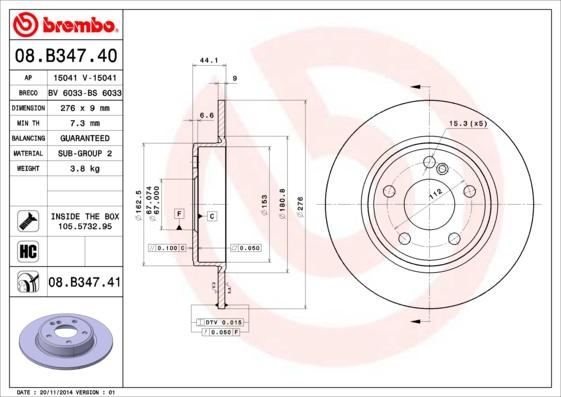 Brembo 08.B347.41 - Тормозной диск onlydrive.pro