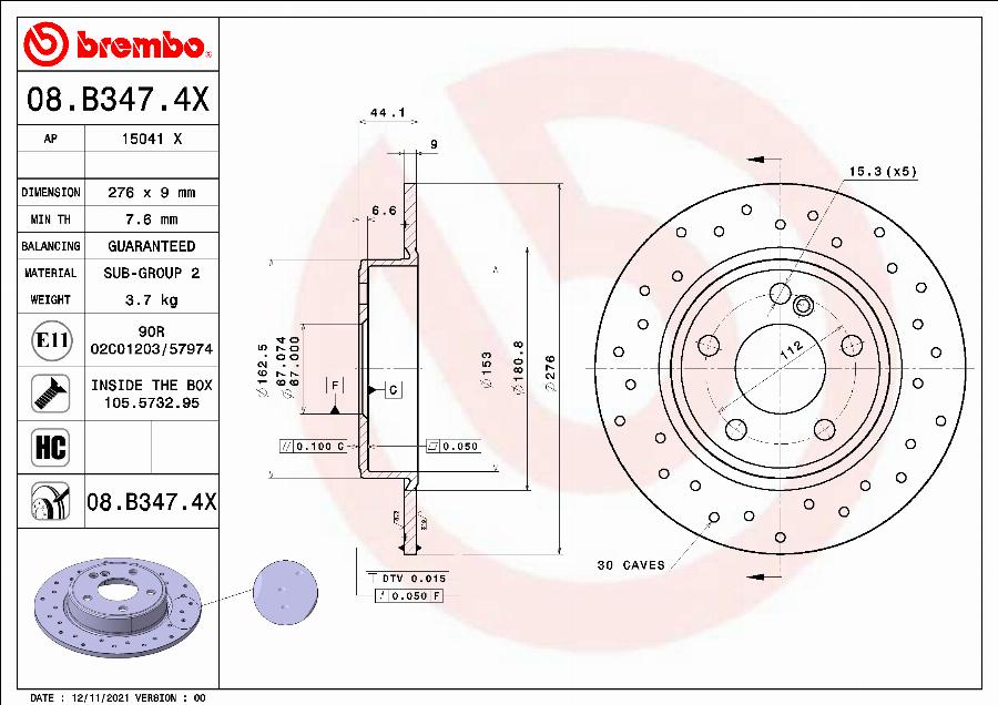 Brembo 08.B347.4X - Jarrulevy onlydrive.pro