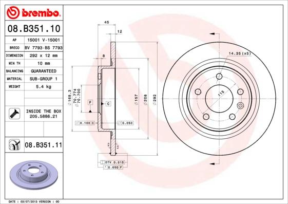 Brembo 08.B351.11 - Stabdžių diskas onlydrive.pro