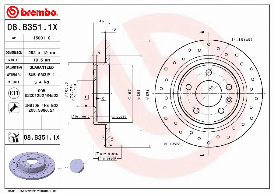 Brembo 08.B351.1X - Brake Disc onlydrive.pro