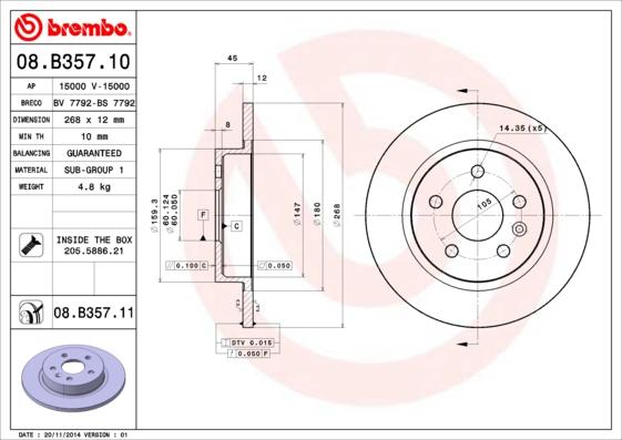 Brembo 08.B357.11 - Stabdžių diskas onlydrive.pro