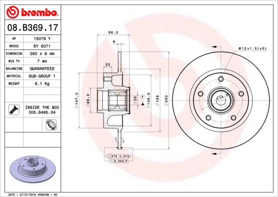 Brembo 08.B369.17 - Тормозной диск onlydrive.pro