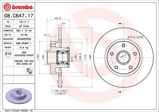 Brembo 08.C647.17 - Piduriketas onlydrive.pro