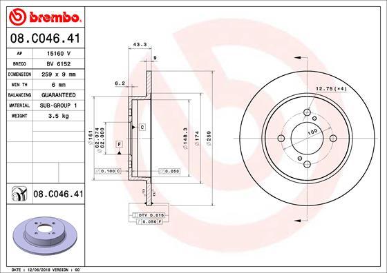 Brembo 08.C046.41 - Тормозной диск onlydrive.pro