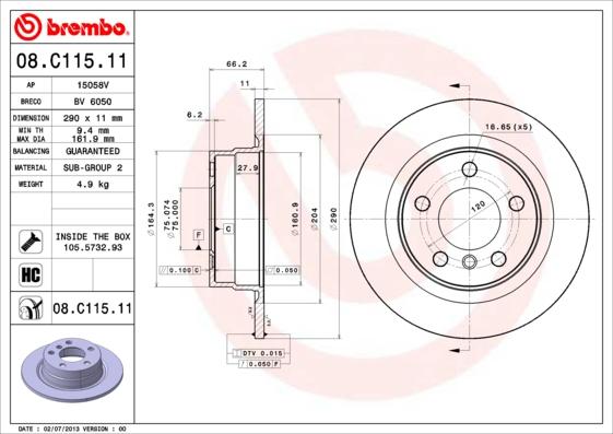 Brembo 08.C115.11 - Stabdžių diskas onlydrive.pro