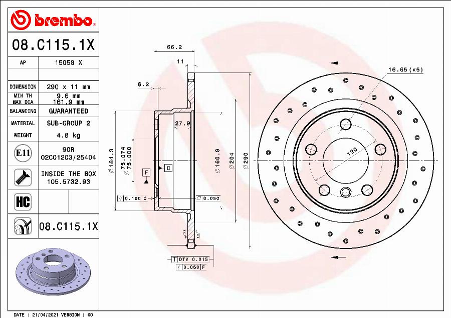 Brembo 08.C115.1X - Stabdžių diskas onlydrive.pro