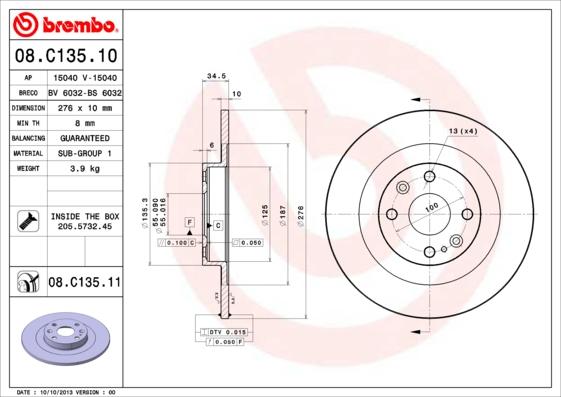 Brembo 08.C135.11 - Brake Disc onlydrive.pro
