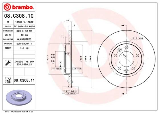 Brembo 08.C308.11 - Brake Disc onlydrive.pro