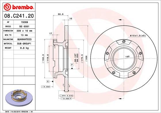 Brembo 08.C241.20 - Bremžu diski onlydrive.pro