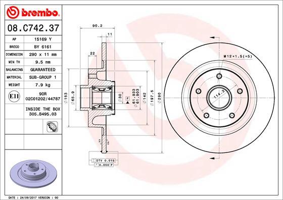 Brembo 08.C742.37 - Bremžu diski onlydrive.pro