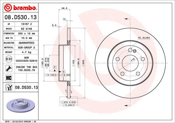 Brembo 08.D530.13 - Bremžu diski onlydrive.pro