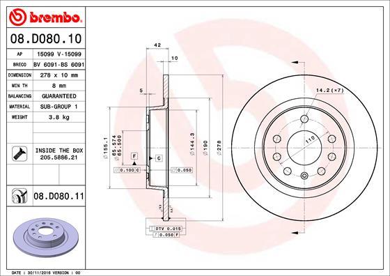 Brembo 08.D080.11 - Bremžu diski onlydrive.pro