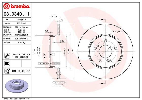 Brembo 08.D340.11 - Bremžu diski onlydrive.pro