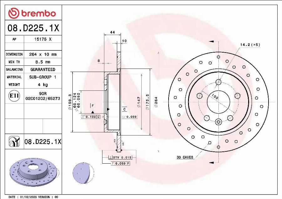 Brembo 08.D225.1X - Brake Disc onlydrive.pro
