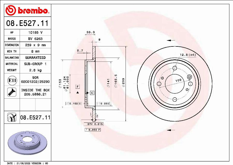 Brembo 09.E528.11 - Bremžu diski onlydrive.pro