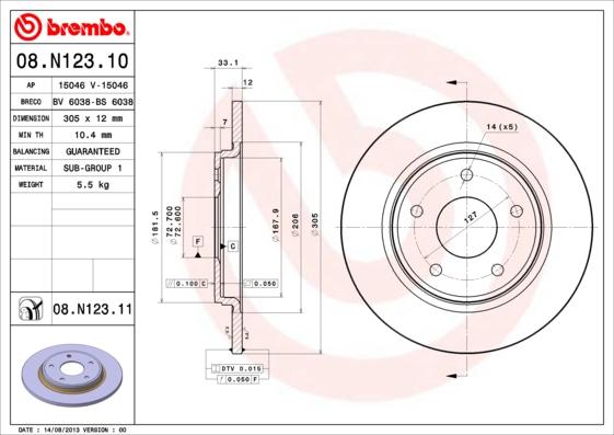 Brembo 08.N123.11 - Bremžu diski onlydrive.pro