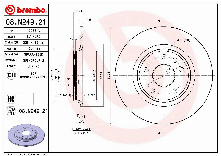 Brembo 08.N249.21 - Brake Disc onlydrive.pro