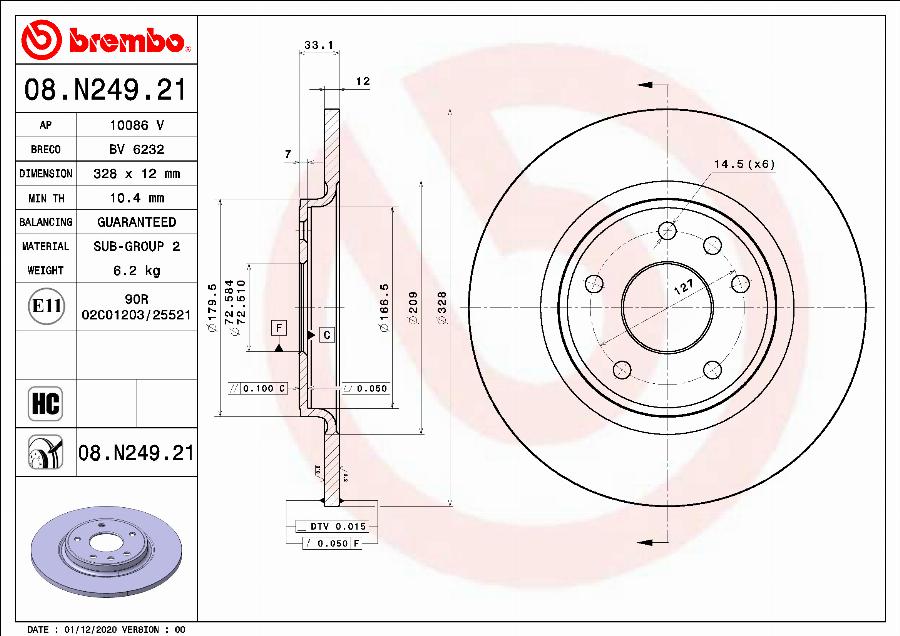 Brembo 08.N249.21 - Jarrulevy onlydrive.pro