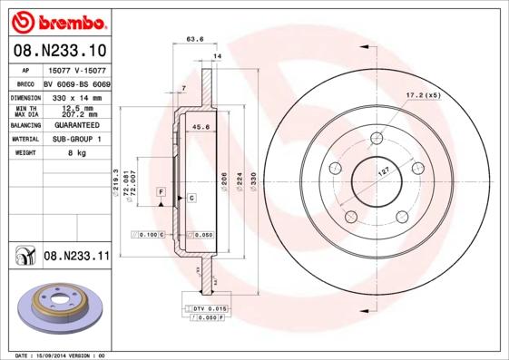 Brembo 08.N233.11 - Brake Disc onlydrive.pro
