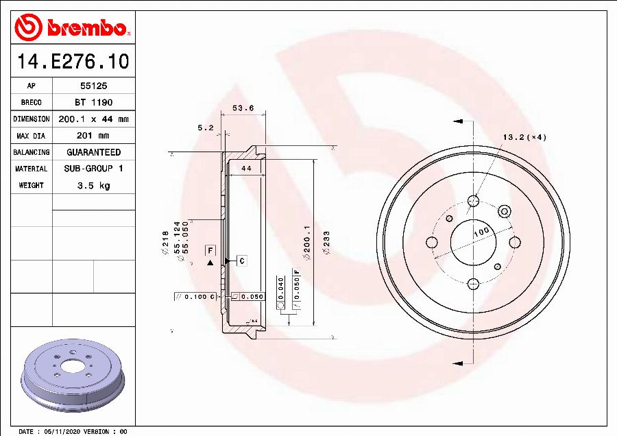 Brembo 14.E276.10 - Brake Drum onlydrive.pro