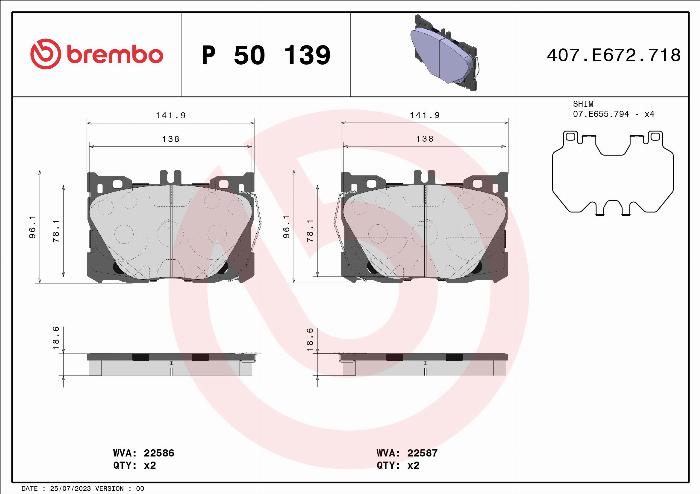 Brembo P 50 139 - Stabdžių trinkelių rinkinys, diskinis stabdys onlydrive.pro