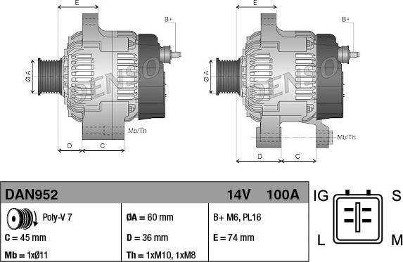 Denso DAN952 - Alternator onlydrive.pro