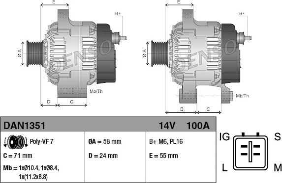 Denso DAN1351 - Alternator onlydrive.pro