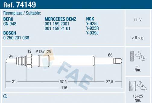 FAE 74149 - Свеча накаливания onlydrive.pro