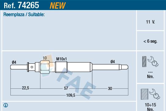 FAE 74265 - Свеча накаливания onlydrive.pro