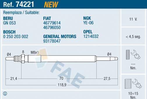 FAE 74221 - Свеча накаливания onlydrive.pro