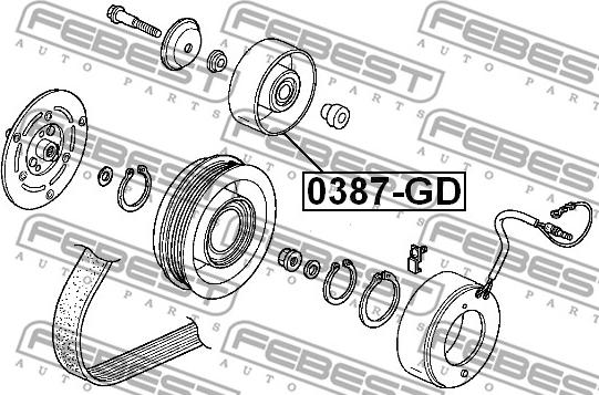 Febest 0387-GD - Kreipiantysis skriemulys, V formos rumbuotas diržas onlydrive.pro