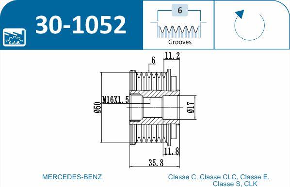 IJS GROUP 30-1052 - Pulley, alternator, freewheel clutch onlydrive.pro