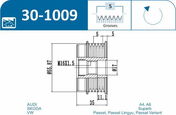 IJS GROUP 30-1009 - Шкив генератора, муфта onlydrive.pro