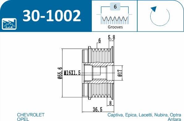 IJS GROUP 30-1002 - Pulley, alternator, freewheel clutch onlydrive.pro