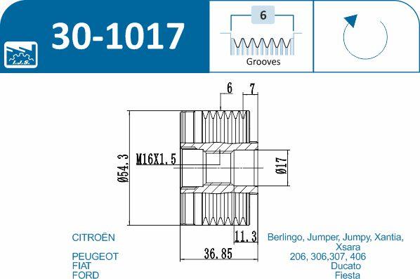 IJS GROUP 30-1017 - Pulley, alternator, freewheel clutch onlydrive.pro