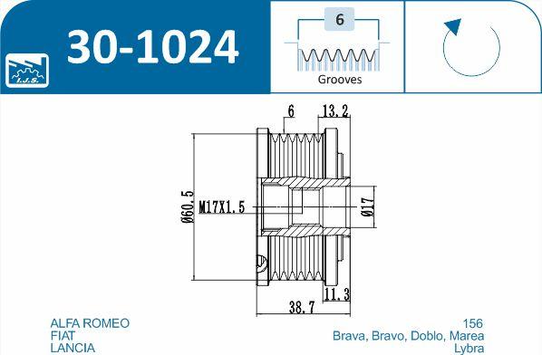 IJS GROUP 30-1024 - Pulley, alternator, freewheel clutch onlydrive.pro