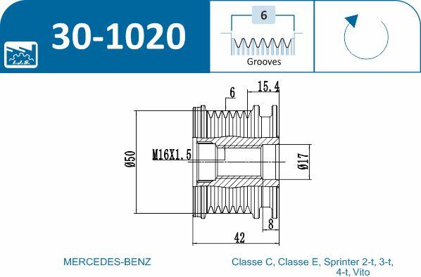 IJS GROUP 30-1020 - Pulley, alternator, freewheel clutch onlydrive.pro