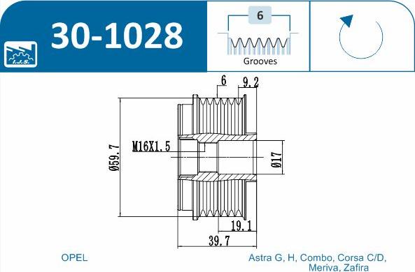 IJS GROUP 30-1028 - Pulley, alternator, freewheel clutch onlydrive.pro