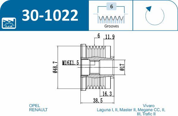 IJS GROUP 30-1022 - Pulley, alternator, freewheel clutch onlydrive.pro