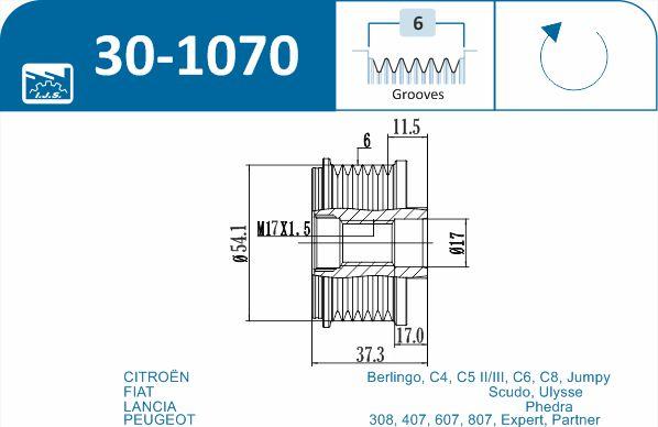 IJS GROUP 30-1070 - Pulley, alternator, freewheel clutch onlydrive.pro