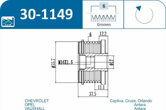 IJS GROUP 30-1149 - Pulley, alternator, freewheel clutch onlydrive.pro