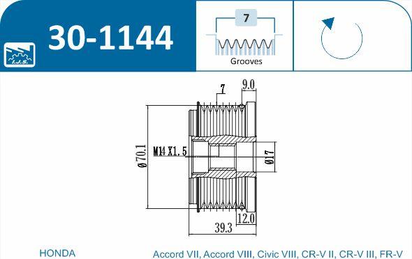 IJS GROUP 30-1144 - Pulley, alternator, freewheel clutch onlydrive.pro