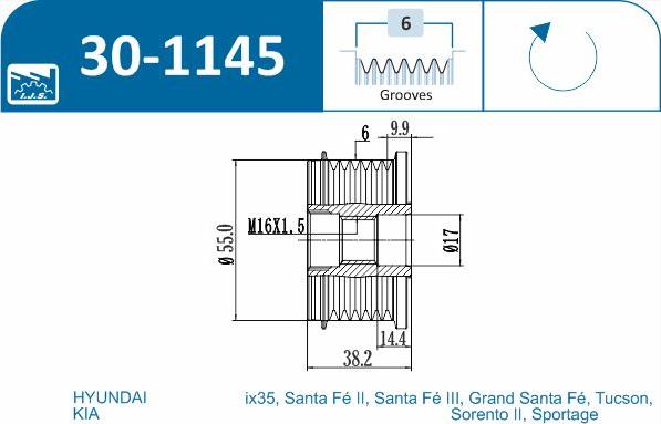 IJS GROUP 30-1145 - Pulley, alternator, freewheel clutch onlydrive.pro